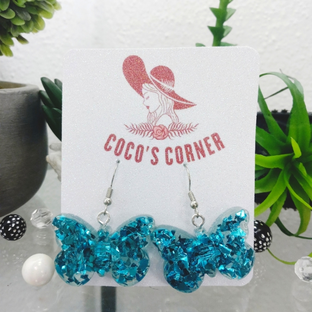 Clear butterfly dangle resin earrings